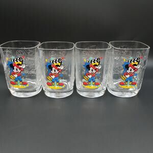 Mickey Mouse McDonald's Disney World 2000 Millennium Glasses Set of 4 Square